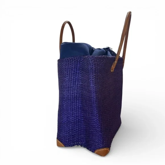 Raffia Purple with Natural Leather Handle Tote Bag - Picture 2 of 7